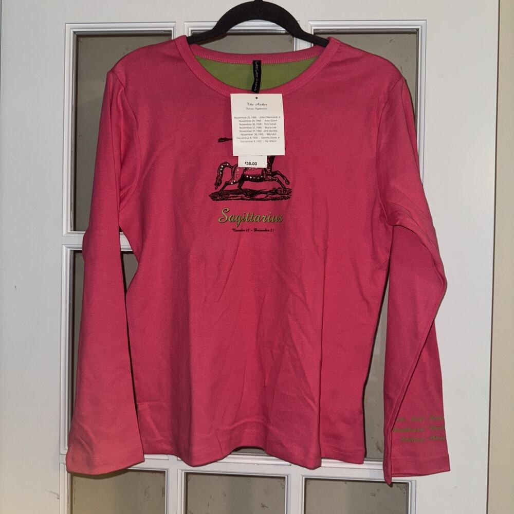 Cha Cha Vente Sagittarius Tee Shirt Short Sleeve Red Zodiac Sign NWT Pink XL